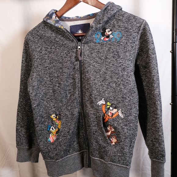 Official Disney Parks Zip Up Hoodie/Embroidered Characters! Youth Large 10/12